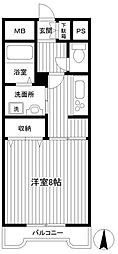 青山コーポB 1Kの間取図画像