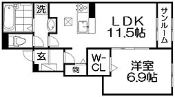 シュシュテラス 1階1LDKの間取り