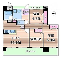 ラウロ相川リーヴァ 1階3LDKの間取り