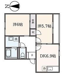グリーンビレッジ2 2DKの間取図画像