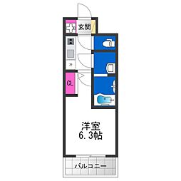 エスリードレジデンス大阪天王寺 6階1Kの間取り
