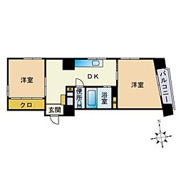 チサンマンション第一博多 2DKの間取図画像