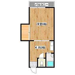 シャトルタウンＢ棟 2階1Kの間取り