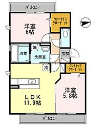 ガーデンコート金岡Ｂ棟 1階2LDKの間取り