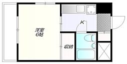 マンション米田 2階1Kの間取り