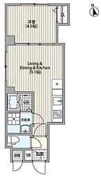 JR山手線 恵比寿駅 徒歩9分の賃貸マンション 4階1LDKの間取り