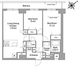 HF押上レジデンス 7階2LDKの間取り