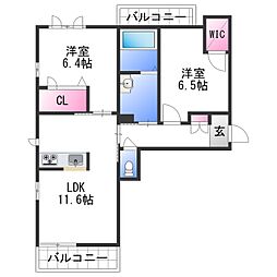 ベレオ園部 3階2LDKの間取り