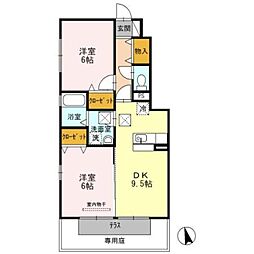JR和歌山線 岩出駅 徒歩33分の賃貸アパート 1階2DKの間取り