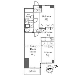 オープンレジデンシア六本木美術館前 2階2LDKの間取り