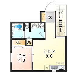 パレス沢ノ町2番館 1LDKの間取図画像