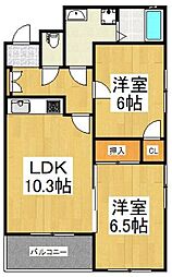 NSビル 2階2LDKの間取り