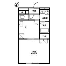 アムール琴II 2階1Kの間取り