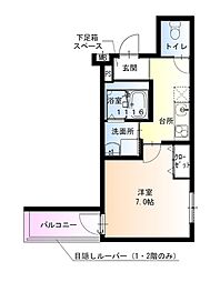 フジパレス西宮甲東園II番館 1Kの間取図画像
