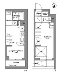 コンフォリア戸越公園 1階1LDKの間取り