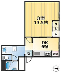 鶯橋マンション 1DKの間取図画像
