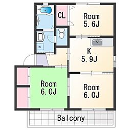 JR紀勢本線 宮前駅 徒歩10分の賃貸アパート 1階3Kの間取り