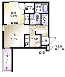 JR片町線(学研都市線) 鴻池新田駅 徒歩11分の賃貸アパート 2階1LDKの間取り