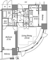 ザ・レジデンス赤坂檜町 12階1LDKの間取り