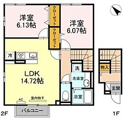 コンフォール A棟 2階2LDKの間取り