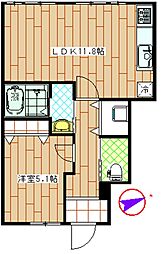 モデルノNAKADA 1LDKの間取図画像