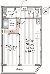 ルタンキャルム 1LDKの間取図画像