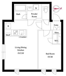 グローリオシェルト神宮前 2階1LDKの間取り
