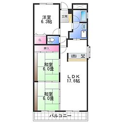 レユシール谷村三番館 5階3LDKの間取り