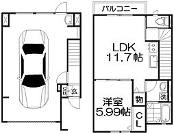 エスパ―ス河内磐船 1階1LDKの間取り