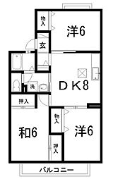 パークサイドアサヒA 3DKの間取図画像