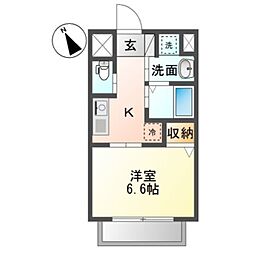 ラヴァリエ 4階1Kの間取り