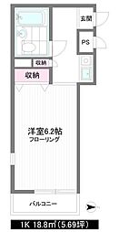 エクセル中馬込 2階1Kの間取り