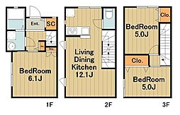 小田急多摩線 唐木田駅 徒歩3分の賃貸アパート 3階3LDKの間取り