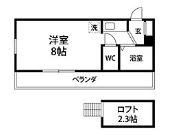 Casa Especia 2階ワンルームの間取り