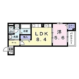 モンテリザイア紀和 3階1LDKの間取り