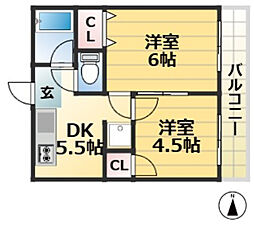 サンコート中之島 2DKの間取図画像