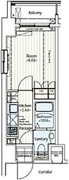ドゥーエ新富町 1Kの間取図画像