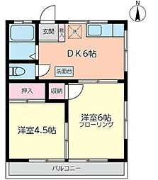 東急田園都市線 長津田駅 徒歩15分の賃貸アパート 2階2DKの間取り