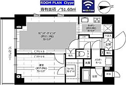 ステージグランデ上野松が谷 11階1LDKの間取り