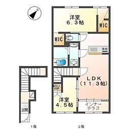 深井清水町アパート 2LDKの間取図画像