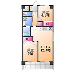 プランドール北花田 2LDKの間取図画像