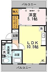 パーチェ メゾン 明日香 2階1LDKの間取り