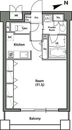 西武新宿線 新井薬師前駅 徒歩10分の賃貸マンション 11階ワンルームの間取り