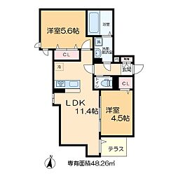 グラナーデ神明 1階2LDKの間取り