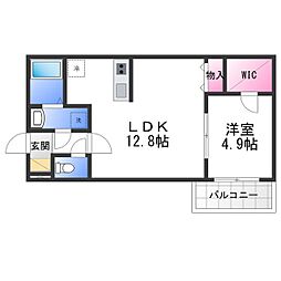 ジーメゾン岸和田レヴリア 3階1LDKの間取り