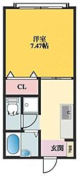 フォーブルニュー 2階1DKの間取り
