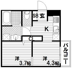 エヌエムキャラントドゥ 2階2Kの間取り