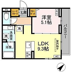 ジェルベーラ東柏ケ谷 1LDKの間取図画像