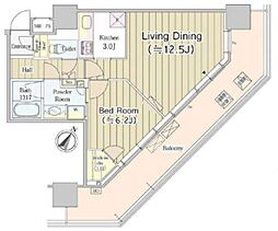 JR総武線 東中野駅 徒歩1分の賃貸マンション 13階1LDKの間取り