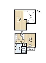 JR阪和線 鳳駅 徒歩5分の賃貸アパート 2階1Kの間取り
